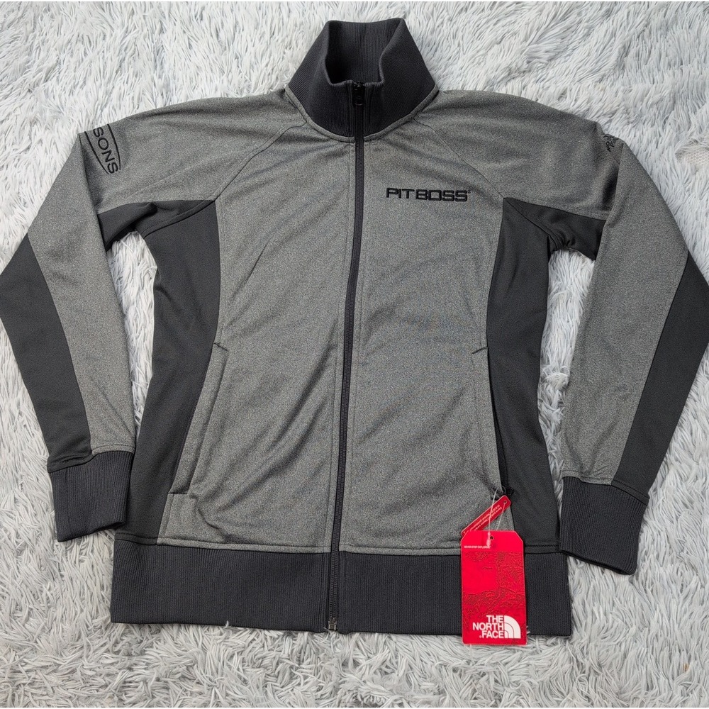 The North Face Womens M Gray Full Zip Fleece Jacket Pit Boss Embroidered NWT